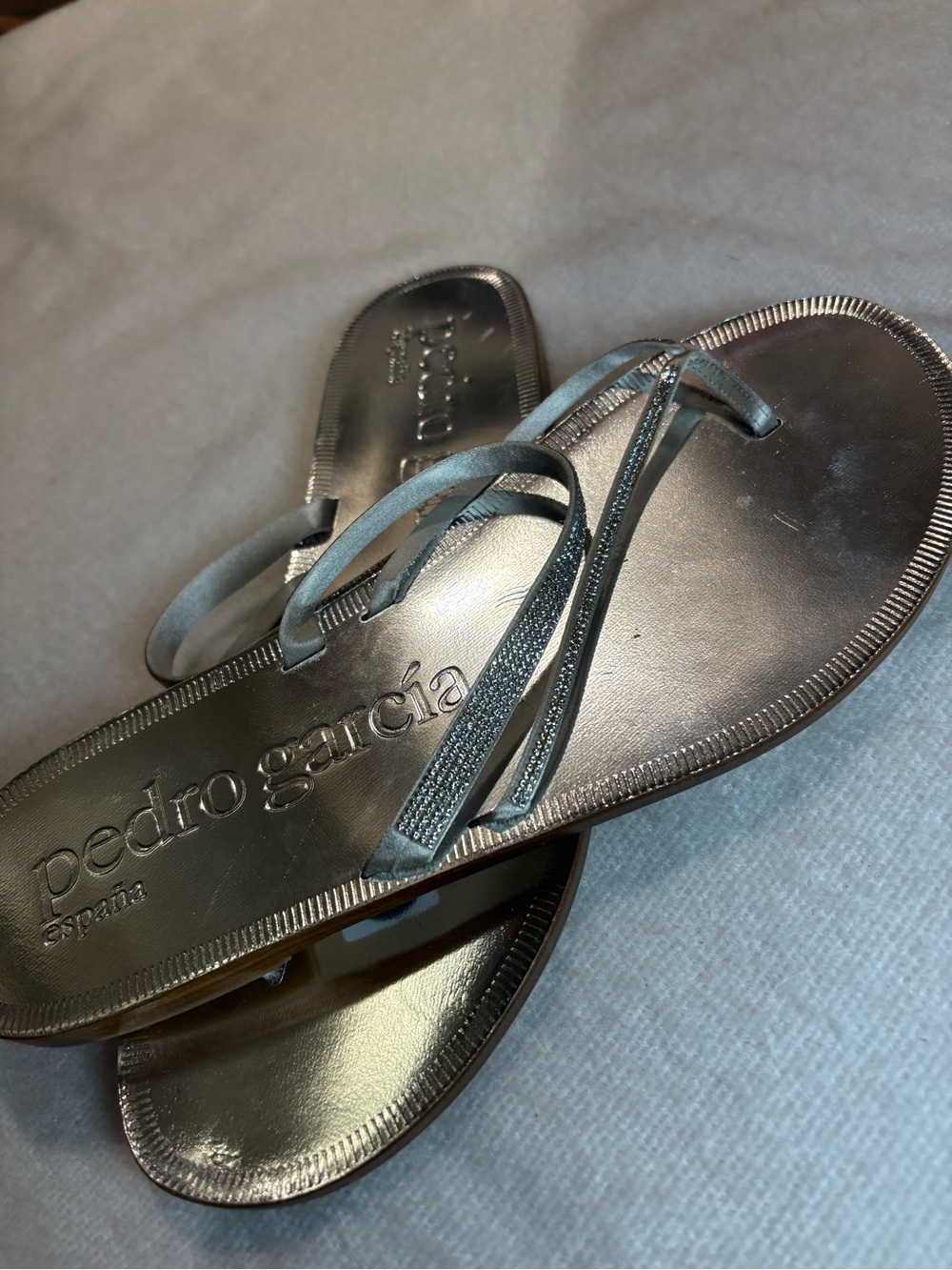 Pedro Garcia Metallic Silver Strappy Sandals. Real leather and Swarovski crystal
